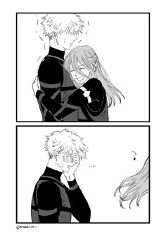 two comics with the same person hugging each other, and one is in black and white