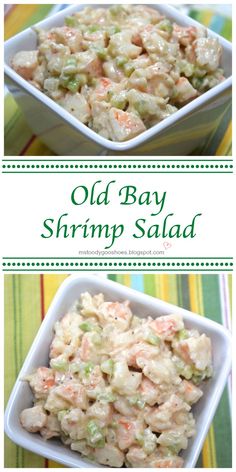 old bay shrimp salad in a white bowl