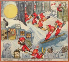 an advertisement for the banken's christmas advertiser, featuring skiers and snowmen