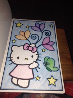 a drawing of a hello kitty with stars on it