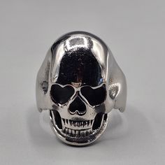 Mens Skull Biker Ring Stainless Steel Gothic Figural Metal Halloween 3d Size 10 Silver Skull Ring For Halloween Streetwear, Silver Skull Ring For Biker Events And Halloween, Punk Skull Ring For Halloween Streetwear, Punk Style Skull Ring For Halloween Collectible, Black Skull Ring For Halloween Streetwear, Halloween 3d, Biker Rings, Mens Accessories Jewelry, Size 10