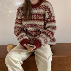 Vintage Classic Soft Christmas Sweater – Nada Outfit Land Winter Christmas Outfits, Western Sweaters, Crewneck Vintage, Crewneck Design, Fair Isle Sweater, Round Neck Sweaters, Grunge Style, Sweater Women, Vintage Knitting