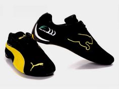 Black Puma Shoes, Black Puma, Yellow Accents, Trendy Sneakers, Sneakers Men Fashion, Clothing Styles