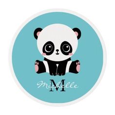 a panda bear sitting on top of a blue circle with the word me in it