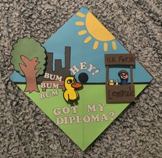 Picture from viral video "The Duck Song" with 3d/2d tree, duck, and stand. Song Graduation Cap, The Duck Song