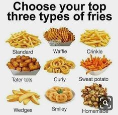 the different types of fries are shown in this poster, which shows how to eat them