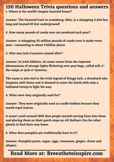 an orange poster with the words halloween trivia questions and answers