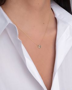 Chic and classic with a modern twist. 14k gold heart with a tiny diamond on a dainty cable link chain necklace with the length of your choice, available in yellow and white gold, it also makes for the perfect gift. Made in L.A. Size: Approx. 4mm Ships in 4-7 business days Comes gift ready in custom Zoe Lev jewelry box. Gold Heart-shaped Diamond Necklace With Single Diamond, Minimalist Heart Pendant Diamond Necklace For Anniversary, Dainty Yellow Gold Heart Necklace With Diamond Cut, 14k Gold Heart Necklace With Single Diamond, Dainty Heart Necklace With Cable Chain For Anniversary, Yellow Gold Heart Necklace With Diamond And Delicate Chain, Everyday Fine Jewelry Heart Necklace With Delicate Chain, Dainty Heart Necklace With Cable Chain, Minimalist Heart Charm Necklace With Cable Chain