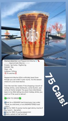 a starbucks cup sitting on top of a car with the caption's description below it