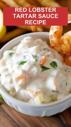 red lobster tartar sauce in a bowl with shrimp