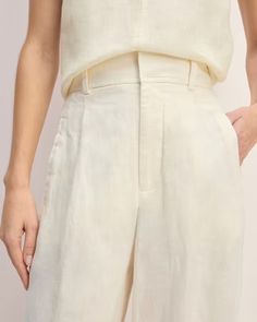 The Linen Way-High® Drape Pant Bone – Everlane White Wide Leg Pants With Straight Hem For Summer, Classic White Linen Wide Leg Pants, Classic Wide Leg Pants With Straight Hem For Summer, White Linen Wide Leg Pants With Straight Hem, Neutral Straight Hem Bottoms For Spring, High-waisted Linen Wide Leg Pants For Daywear, Neutral Bottoms With Straight Hem For Spring, Neutral Spring Bottoms With Straight Hem, Spring Neutral Bottoms With Straight Hem