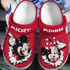 Introducing the adorable Mickey & Minnie W Bow Pattern Clogs-Slippers Classic Clogs Shoes in White & Red! Designed with the Iconic Disney Characters, Crocs Slippers, Hawaiian Shirt Women, Crocs Clogs, Clog Slippers, Bow Pattern, Tire Cover, Foot Health, Polo Shirt Women