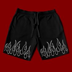 Fire Shorts | Cool Shorts | Cute Gift | Streetwear Inspired Shorts | Graphic Shorts | Gifts for Her | Loungewear Shorts | Unisex Cool Streetwear Inspired Gift! M A T E R I A L S - 80% US cotton/20% Poly-Ring Spun Yarn - Heavy Weight Fleece - Elastic Waistband - Two Front Pockets & One Back Pocket S I Z I N G - Size chart is available on our listing photos. S H I P P I N G  &  P R O D U C T I O N  T I M E - Production Time is 1-2 Business Days. (May be delayed during the Holiday Season) - Shippin Short Cargo Pants For Streetwear, Cotton Short Pants For Streetwear, Streetwear Bottoms With Elastic Waistband And Short Leg, Edgy Streetwear, Cool Outfits For Men, Nice Shorts, Loungewear Shorts, Sweater Set, Sweater And Shorts