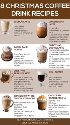 A festive lineup of eight Christmas coffee drinks, including Eggnog Latte, Gingerbread Latte, and Candy Cane Coffee, perfect for bringing holiday cheer to your morning brew. Winter Drinks Coffee, Holiday Coffee Drinks, Diy Coffee Drinks, Eggnog Coffee, Warm Drinks Recipes, Coffee Recipes Hot, Nespresso Recipes, Spiced Drinks, Coffee Treats