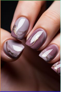 This post lists ideas for Valentine's Day Nails. If you are doing something special for Valentine's Day, why not decorate your nails with... Marble Nails Burgundy, Plum Marble Nails, Tan Marble Nails, Plum Colored Nails, Burgundy Marble Nails, Nail Art Designs Marble, Marble Art Nails, Granite Nails, Waterfall Nails