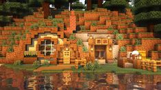 Minecraft Cute Hobbit Hole, Cottagecore Minecraft Hobbit Hole, Hobbit Base Minecraft, Minecraft Ground House, Hobbit Hole Minecraft House Interior, Hobbit Aesthetic Minecraft, Hobbit House Minecraft Tutorial, Aesthetic Minecraft Hobbit Hole, Jungle Hobbit Hole Minecraft