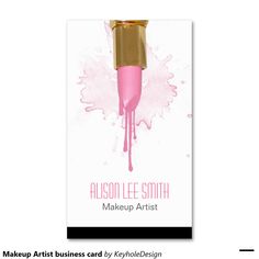 a business card with a pink and gold lipstick on it