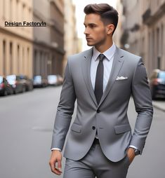 This is new modern Slim fit 3D Cut style which give you look slimmer and smarter. Item Include ( Coat+ Vest+ Pant) Color - grey Jacket and vest are lined with 100% Satin Notch Lapel, Two Pockets at bottom of jacket and one inside. Free Express Shipping all over the world. Grey Color Suits For Men, Dark Gray Suit Wedding, Fiance Suit, Grey Mens Suit, Men Wedding Suit