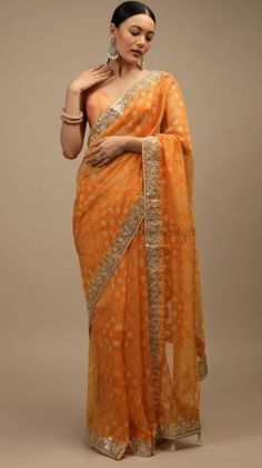 Karwa Chauth Dress Saree, Karwa Chauth Dress, Red Sarees, Diwali Dresses, Bandhani Print, Kalki Fashion, Gotta Patti, Organza Silk Saree, Indian Bridal Dress