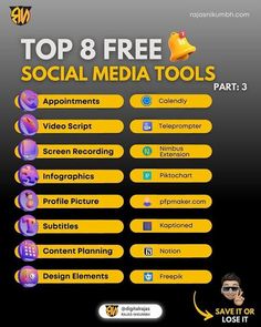 TOP 8 FREE SOCIAL MEDIA TOOLS Basic Computer Programming, Social Media Tools, Instagram Tools, Video Script, Instagram Marketing Tips, Predictive Analytics, Free Social Media, Growth Tips, Content Planning