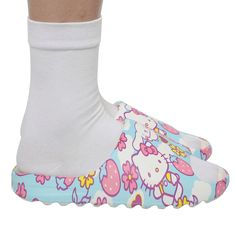 Hello Kitty Character Toss Floral And Cloud Art Women's Slides-medium : Target Cinnamoroll And My Melody, Comfy Slides, Shop Hello Kitty, Shower Sandals, Friends Merchandise, Rhinestone Slides, Sequin Shoes, Bling Sandals, Hello Kitty Images