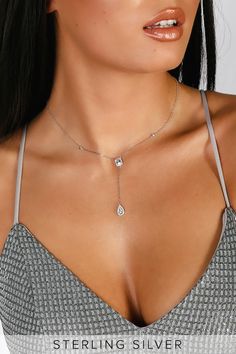 Zirconia Necklace, Cubic Zirconia Necklace, Let Your Light Shine, Trendy Boho, Silver Rhinestone, Drop Necklace, Sterling Silver Chain, Cute Jewelry, Emerald Cut