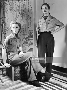 1940s Women, Fashion 1940s, 20th Century Fashion, Vintage Trousers, 40s Fashion, Vogue Italia, Military Style, 50s Fashion