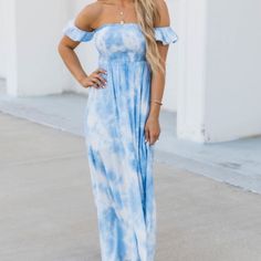 Brand New Without Tags Pink Lily "Slow Dancing With You" Maxi Dress. Blue/White Tie Dye Print. Off The Shoulder Sleeves. Smocked Bodice. Has A Nice Lining Underneath So Not See Through. Never Worn Brand New. Size Medium This Stunning Blue Tie Dye Dress Is Made For Causal Summer Days! Featuring A Gorgeous Color Paired With A Off The Shoulder Style! It's Sure To Stand Out From The Crowd! This Dress Also Features The Cutest Smocked Detail On The Bust And Tufted Detail For A Lovely Look! Just Add Sa Spring Tie Dye Flowy Maxi Dress, Casual Cotton Tie Dye Maxi Dress, Casual Tie-dye Cotton Maxi Dress, Casual Tie Dye Maxi Dress For Spring, Casual Tie-dye Maxi Dress For Spring, 2024 Clothes, Blue Tie Dye Dress, Slow Dancing, Tie Dye Maxi Dresses