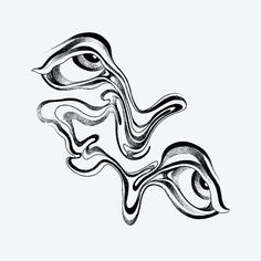 an artistic black and white drawing of two faces with wavy lines on the face, looking like they are kissing each other