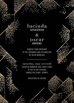 an elegant black and gold wedding card with the words, person and oscar on it