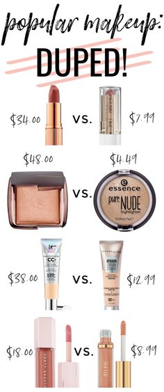 Popular makeup dupes: Charlotte Tilbury dupes, Hourglass dupes, Fenty dupes, It Cosmetics dupes! Best High End Makeup, Best Drugstore Lipstick, Mac Ruby Woo, Mac Foundation, It Cosmetics Cc Cream, Popular Makeup