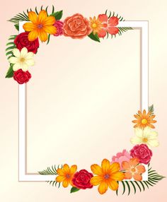 a square frame with flowers and leaves around it