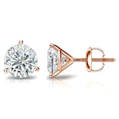 A pair of Certified Round Diamond Stud Earrings by Auriya that showcases two perfectly matched, certified, 1ct TDW brilliant round-cut diamonds in eye-catching 14-karat gold 3-prong martini settings that pull the diamond in closer to the ear while allowing for maximum light to pass through the diamonds. Available in 14 Round Diamond Stud Earrings, Martini Set, Diamond Earrings Studs Round, Round Stud Earrings, Diamond Stud Earrings, Diamond Stud, Exquisite Jewelry, Round Earrings, Diamond Earrings Studs