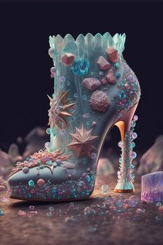 Shoe Drawing, Creature Marine, Glass Shoes, Fantasy Dresses, Fantasy Gowns