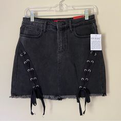 Guess Jazlyn Lace-Up Denim Mini Skirt Size: Small Condition: New With Tags Waist: 28” Length: 14.75" 100% Cotton Machine Wash Bin 4 Guess Skirt, Lace Jeans, Overall Skirt, Eyelet Skirt, Button Up Skirts, Denim Jean Skirt, Faux Leather Mini Skirt, Tulip Skirt, Black Denim Skirt