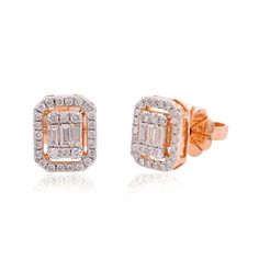 H/SI Baguette Pave Diamond Octagon Stud Earrings 14k Rose Solid Gold 0.60 Ct. 14k Rose Gold Jewelry, Earring Small, Diamond Chandelier Earrings, Rose Gold Earring, Pave Diamond Band, Dainty Studs, Gold Earring, Rose Gold Jewelry, Fine Jewelry Gift