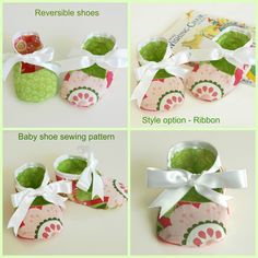 instructions for how to sew baby shoes in the shape of strawberrys and green apples