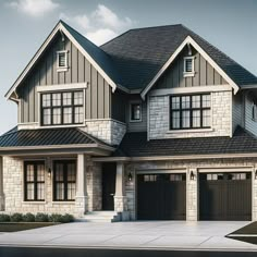 this is an artist's rendering of a two - story house with garages