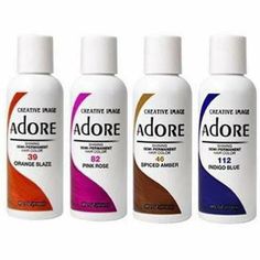 Adore Semi-Permanent Hair Color is a new and innovative hair color that will infuse each strand with a vibrant burst of luxurious color without the use of ammonia, peroxide, or alcohol! Adore's exclusive formula offers a perfect blend of natural ingredients providing rich color, enhancing shine, and leaving hair soft and silky. Available in 40 beautiful, vibrant colors to bring out the creative side in you. Adore will never damage your hair, so color as often as you like without any worries. Hai Hair Colora, Vitamin E Hair, Alopecia Hair Growth, Braid Accessories, Hair Masque, Semi Permanent Hair Color, Color Kit, Oil Treatments, Mild Shampoo