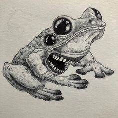 a drawing of a frog with its mouth open