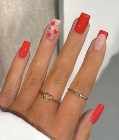 Red French Nails With Heart, Red Biab Nails, Nail Inspo Valentines, Nails Hearts, Inspector Calls, Nails Heart, Valentine Nail, Wine Nails, French Manicures