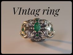 Hand - made 14k gold ring , white gold with 8 diamond and 5 emerald stons. This stunning ring is my last and favorite design . 14k gold ring with emerald and diamonds . Central emerald stone weight : 0.6 carat . Diamond weight : 0.12 carat . Weight ring : 4.2 gram . Top ring length : 2 centimeter . Top ring width : 1.4 centimeter . Vintage Green Emerald Ring With Diamond Accents, Vintage White Gold May Birthstone Rings, Vintage Green Emerald Ring With Accent Stones, Heirloom White Gold Emerald Ring With Accent Stones, Vintage Silver Emerald Ring With Prong Setting, Silver Emerald Ring With Diamond Accents, Vintage White Gold Oval Emerald Ring, Vintage White Gold Emerald Ring With Center Stone, Vintage Emerald Rings With Accent Stones