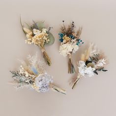 four dried flowers arranged on top of each other