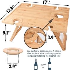 an image of a wooden picnic table with measurements