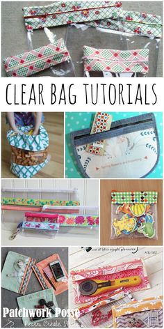 the instructions for how to make clear bag purses with fabric and scissors on them