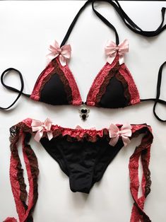 Gothic Swimsuit, Punk Style Outfits, Custom Swimwear, Mexican Outfit, Alt Outfits, Cherry Flavor, Dope Fashion, Cute Swimsuits, Lace Bows