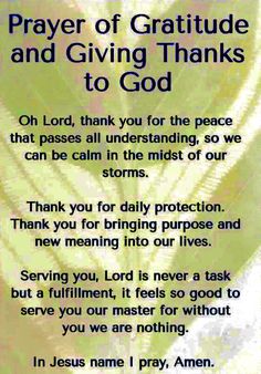 a prayer card with an image of leaves and the words,'prayer of gratitue and giving thanks to god '