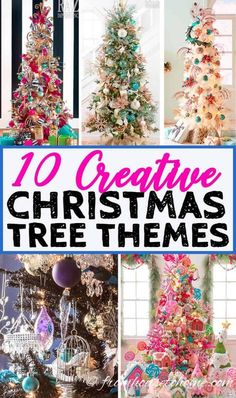 the top ten creative christmas tree themes in this collection are colorful and festive, with ornaments