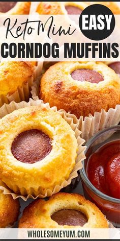 mini corn dog muffins with ketchup on the side