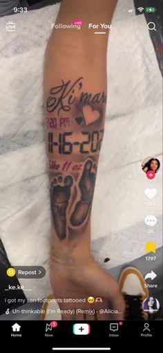 a person with a tattoo on their arm and foot in the background is an instagram page